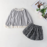MQTIME  -  Children's Two-Piece Set Baby Toddler Girl Elastic Fluffy Tutu Skirts Kid Lace Spring Doll Collar Pullover Tops Shirt Blouse