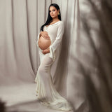 MQTIME  -  Maternity Dresses Photoshoot Outfit Long Sleeve Ruffle Showing Belly Baby Shower Dress Woman Pregnancy Clothes Photography Party