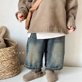  MQTIME  -  Kids Wide Leg Pants New Spring Autumn Fashion Korean Casual Baggy Simple Style Jeans