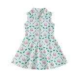 MQTIME  -  Girls Sleeveless A-line Dress with Turn Down Collar and Zip Up Closure featuring Fun Golf Print Design for Summer