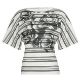MQTIME  -  American Streetwear Y2k Contrast Color Striped Print Loose Casual Top Female