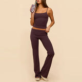 MQTIME  -  Women's 2Piece Pants Set Sleeveless Camisole with Fold Over Elastic Waist Long Trousers Solid Summer Tracksuit Outfit