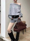 MQTIME  -  Autumn New Women's Knit Two Piece Set Solid Color Loose Long Sleeve Top High Waisted Shorts Chic Outfit