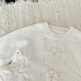  MQTIME  -  New Autumn Toddlers Girls Knitted Pullovers Sweaters Crochet Flowers Ruffles Korean Style Baby Kids Sweater
