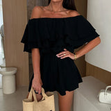 MQTIME  -  High Street Fashion Solid Color Jumpsuits Elegant Lady Skew Collar High Waist Playsuit Overalls Casual Commuting Shorts Rompers