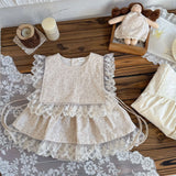MQTIME  -  New Spring Toddlers Girls Printed Sets Lace Vest Ruffles Skirt Shorts 2pcs Korean Style Baby Kids Cute Outfits