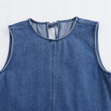 MQTIME  -  2024 Summer New Women's Style Simple and Casual Edition Round Neck Sleeveless Solid Color Combination Denim Dress