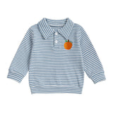 MQTIME  -  Kids Halloween Costume Long Sleeve Striped Shirt with Pumpkin Embroidery for Toddler Boys Casual Fall Clothes Outfit