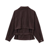MQTIME  -  Fashion and Casual Women's 2025 Summer New Style Temperament Belt, Lapel, Long Sleeved, High-end Jacket Jacket Jacket