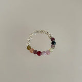 Mqtime Colored Tourmaline Natural Stone Pearl Silver Beads Rings Fashion Design Personality Metal Wire Winding Adjustable Ring