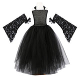  MQTIME  -  Halloween Girls Mesh Dress 2025 New Kids Black Long Tulle Gown Children's Halloween Party Vestidos Teenager Fashion Clothing
