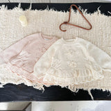  MQTIME  -  New Autumn Toddlers Girls Knitted Pullovers Sweaters Crochet Flowers Ruffles Korean Style Baby Kids Sweater