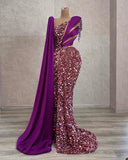 MQTIME  -  Stylish Purple Evening Dresses Sequins Beading Tassels Prom Gowns Custom Made One Shoulder Side Split Party Dresses