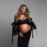 MQTIME  -  Sexy Black Tulle Pregnant Women Tops For Photography Charm Sweetheart Puff Sleeves Maternity Mini Mesh Female Blouse