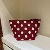  MQTIME  -  Kawaii Light Blue Polka Dot Canvas Tote Bag Women Small Thin Strap Shoulder Bag Casual Daily Shopping Mini Handbag
