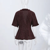  MQTIME  -  Chic Fringed Fitted Shirts Women V Neck Short Sleeves Lace Up Ruffles Blouse Female Summer New Vintage Fashion Tops Lady
