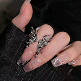 Mqtime 2PCS SET Punk Irregular Liquid Metal Butterfly Adjustable Open Rings For Women Aesthetic Egirl Gothic Trend Insect Y2K Jewelry