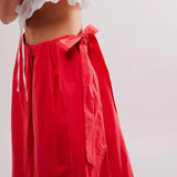 MQTIME  -  Boho Skirts Low Waist Holiday Style Bud Skirts Femme Solid Color Lace-up Bow Maxi Skirts Women Vacation Bottoms