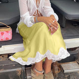 MQTIME  -  Splicing Lace Satin Skirt Women's New High-waisted Casual Versatile Hip Skirt