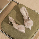 MQTIME  -  New Women's Shoes Fashion Rabbit Hair High Heeled Slippers for Woman Elegant French Casual Shoes Designer Shoes Zapatos De Mujer