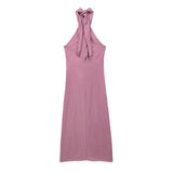 MQTIME  -  Cotton Linen Beach Dress Backless Halter Maxi Dress Femme Boho Free Style Holiday Dress Open Back Dusty Rose Vestidos