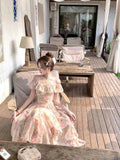 MQTIME  -  Elegant Seaside Vacation Floral Printed Dress Summer Off Shoulder Women Camisole Dress Slim Casual Ruffles Fairy Dress