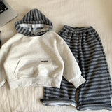  MQTIME  -  Boys Suit Spring and Summer New Childrens Wear Korean Style Boys and Girls Sports Hoodie Striped Pants Two-piece Set