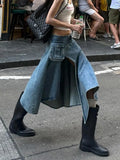 MQTIME  -  Spicy Girl Design Sense, Slit Workwear, Women's Summer Retro Slimming Versatile Irregular Denim Skirt