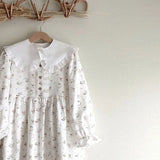 MQTIME  -  Autumn New Girls Long Sleeve Floral Dress Cotton Baby Girl Lace Peter Pan Collar Princess Dress Children Casual Dress