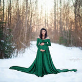  MQTIME  -  Pleuche Long Maternity Photography Props Pregnancy Dress Sexy Shoulderless Maxi Gown Clothes For Pregnant Women Photo Shoot
