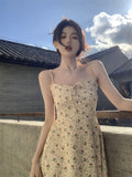 MQTIME  -  Korean style gentle floral camisole dress 2024 spring/summer popular beautiful dress French fashion slim fit long skirt