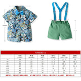 MQTIME  -  Boy's Summer Suit Printed Flower Short-sleeved Shirt and Strap Shorts with Bow Tie Pure Cotton 2-8 Years-old Boy 70-130cm