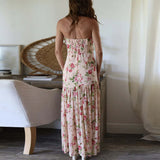 MQTIME  -  Bohemian Off Shoulder High Waist Long Dress Elegant Strapless Split Holiday Dress Fashion Floral Print Folds Women's Party Dress