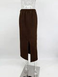 MQTIME  - Solid Commute Mid-Length Skirt For Women High Waist Elegant Commute Half-Slit Slim Party Looks Clothes Female Maxi Skirts