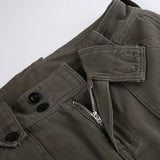 MQTIME  -  Cargo Jeans Women Street Retro Straight Casual Trousers Irregular Multi-pocket Wide Belt Design Jeans