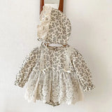  MQTIME  -  New Spring Toddler Baby Girl Romper+Hat Long Sleeved Cotton Print  Lace Splicing Newborn Baby Jumpsuit Children Clothes