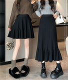 MQTIME  -  2024 Spring and Autumn New Ruffle Edge Pleated Skirt Knitted Half Skirt Versatile Fashion Women's Mid length Knitted A-line Skir