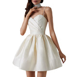  MQTIME  -  New Dress Pleated Suspenders Sexy Temperament Rhinestone Skirt