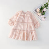 MQTIME  -  Spring Children Toddler Girls New Elegant Lace Dress Sweet Princess Solid Color Cotton Long Dress Kids Baby Ruffle Dress
