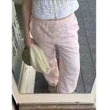 MQTIME  -  Women Summer Kawaii Y2K Eyelet Embroidery Wide Leg Pants Elastic High Waisted Palazzo Loungewear Pants Causal Loose Trousers