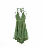 MQTIME  -  Sexy Backless Lace Halter Dress Summer femme V Neck Mini Party Dress Ruffle Lace Up Back Beach Sundress