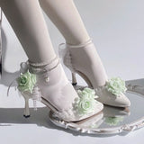 MQTIME  -  Lolita cosplay high heel Mary jane shoes y2k heels rose wedding shoes bridal heels pointed toe heel green white heel