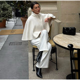 MQTIME  -  Elegant Cloak Women Loose High Neck A Line Hidden Button Coats Female Spring New Fashion Solid Soft Chic Cloaks Lady