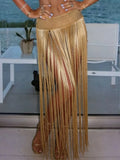 MQTIME  -  Long Tassel Hand Crochet Knitted Maxk Skirts Women Summer Fashion See Through Vacation Beach Cover Ups Long Skirt Holiday Bottom