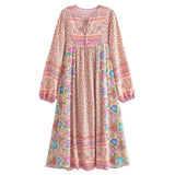 MQTIME  -  Boho Dress Long-sleeved Floral Printing Maxi Vestidos Loose Fit Holiday Style Beach Dress Rayon Hippie Ethnic Dresses