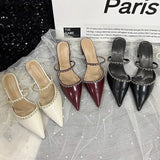 MQTIME  -  Luxury Rhinestone Designer High Heels Slippers Women Satin Pointed Tou Dress Shoes Summer New Fashion Slingback Sandals Women