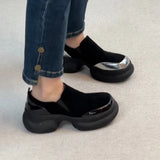 MQTIME  -  Women's retro sponge sole thick sole height increasing loafers women's frosted one foot kick round toe simple small shoe