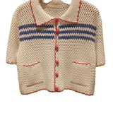 MQTIME  -  Elegant Hollow out Knitwear Polo Collar Short Style Summer New Arrival Women's Fashion Light Weight Polyester Fiber Top