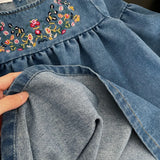 MQTIME  -  Girls Denim Dress Autumn Spring Long Sleeve Embroidery Floral Kids Dresses Fall Children Casual Dress Baby Girl Clothes 2-7Yrs