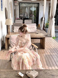 MQTIME  -  Elegant Seaside Vacation Floral Printed Dress Summer Off Shoulder Women Camisole Dress Slim Casual Ruffles Fairy Dress
